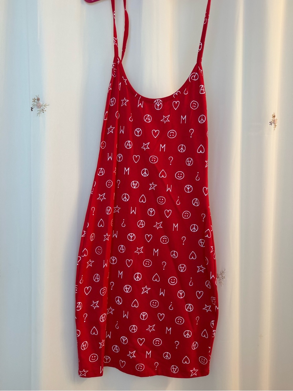Vintage Moschino Red Slip Dress with White Icon Print